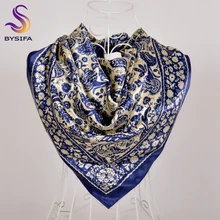 [BYSIFA] Китайский Стиль Синий Золотой дамы Шелковый шарф платок бренд атласная большой площади шарфы элегантный шарф-снуд на голову, хиджаб красный