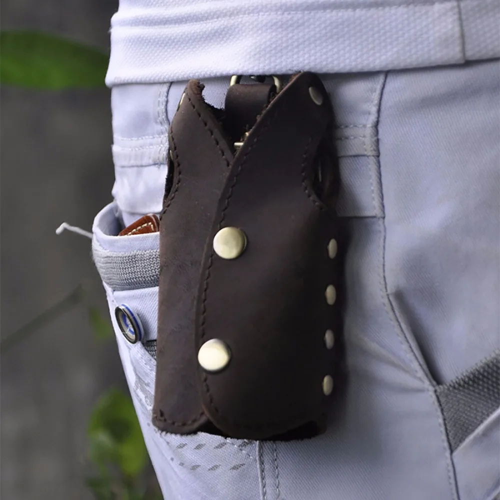 

Women Men Crazy Horse Cowhide Key Case Bag Keychain Keyrings Holder Pouch Vintage High Quality Genuine Leather Car Keys Holder