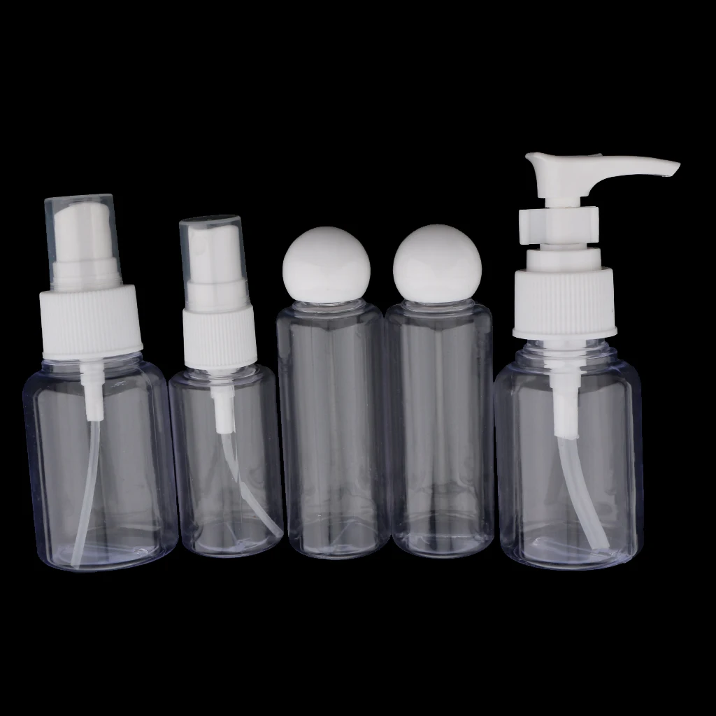 

Travel Bottles Case Set for Makeup Toiletries Shampoo Soap Liquid Containers Leak Proof Portable Cosmetic PVC Bag Kit Pack of 5