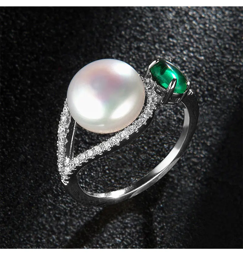 USTAR новые кольца из пресноводного жемчуга для женщин с зеленым камнем AAA кубический цирконий женские кольца для помолвки anel Свадебные украшения подарок