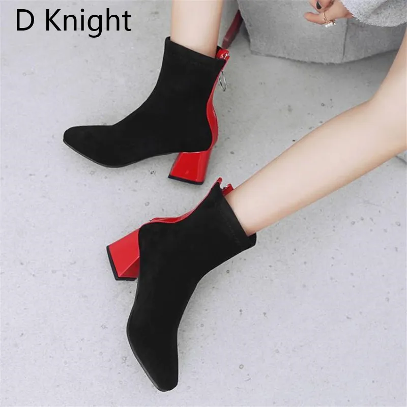 Plus Size 32-48 Women Boots Fashion Flock Ankle Boots For Women Spring Autumn Ladies Party Western Boots Casual Female High Heel (9)