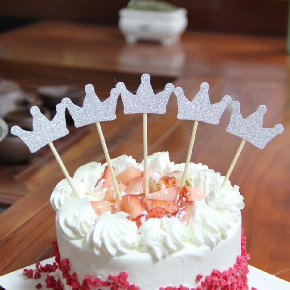 Tronzo украшение для именинного торта Декор кекс принцесса Корона ребенок душ мальчик девочка 20шт Блестящий золотистый Серебристый топперы на торт украшения