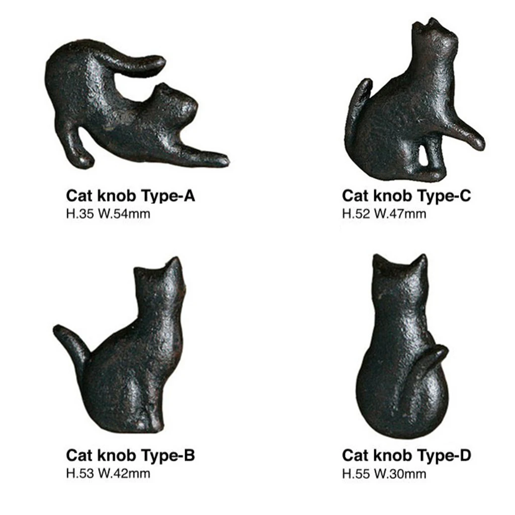 Cast Iron Matt Black Cat Shaped Cupboard Drawer Knob Kitchen Cabinet Door Pull Knobs with Screws