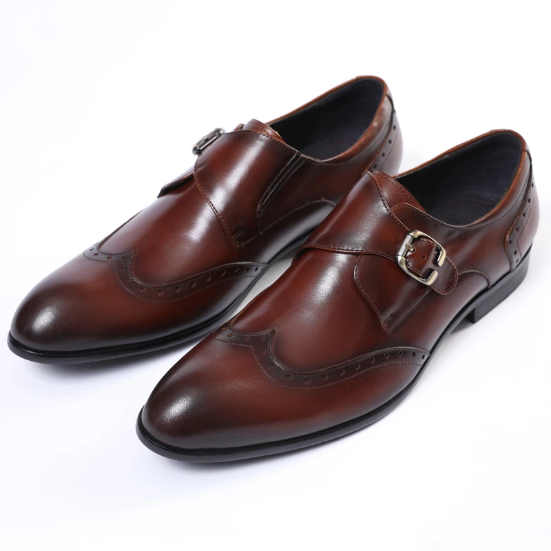 

Monk Shoes Black / Deep Brown Pointed Toe Prom Shoes Boys Dress Shoes Genuine Leather Wedding Shoes Male Business Shoes