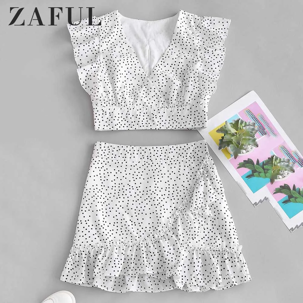 Женский комплект из двух предметов ZAFUL блузка в горошек с коротким рукавом и