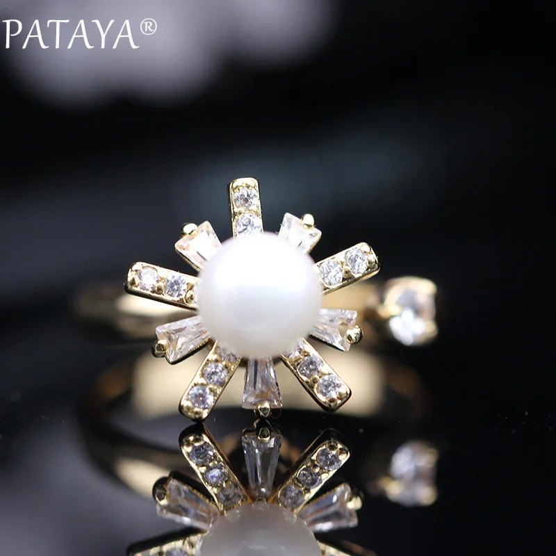 PATAYA, новинка, женские кольца, 585, розовое золото, натуральный циркон, креативные вращающиеся кольца, жемчужины, разложенные, модные ювелирные изделия