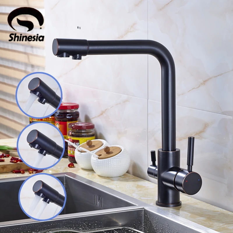 

Double Spout Kitchen Sink Purified Faucet Pure Water Mixer Water Taps Two Handles Oil Rubbed Bronze