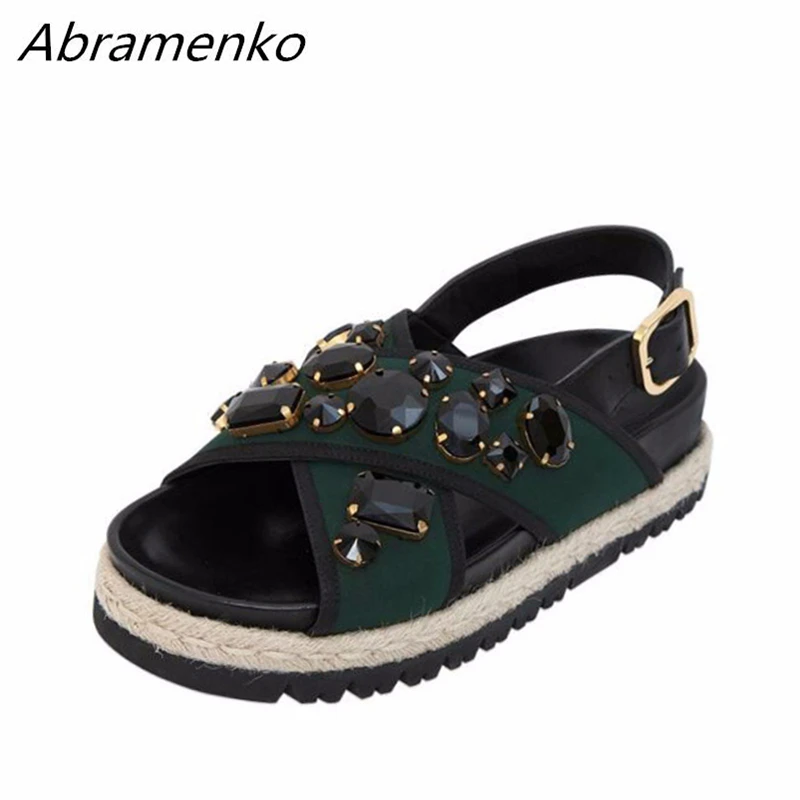 

Abramenko Fashion Summer Style Women Sandals High Heels Beach Wedge Sandals Rhinestones Platform Wedge Flip Flops Size 34-40