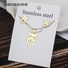 Роскошные женские комплекты ювелирных изделий из нержавеющей стали с изображением совы бабочки золотого цвета, металлическое ожерелье и серьги в форме сердца, вечерние свадебные комплекты для девочек