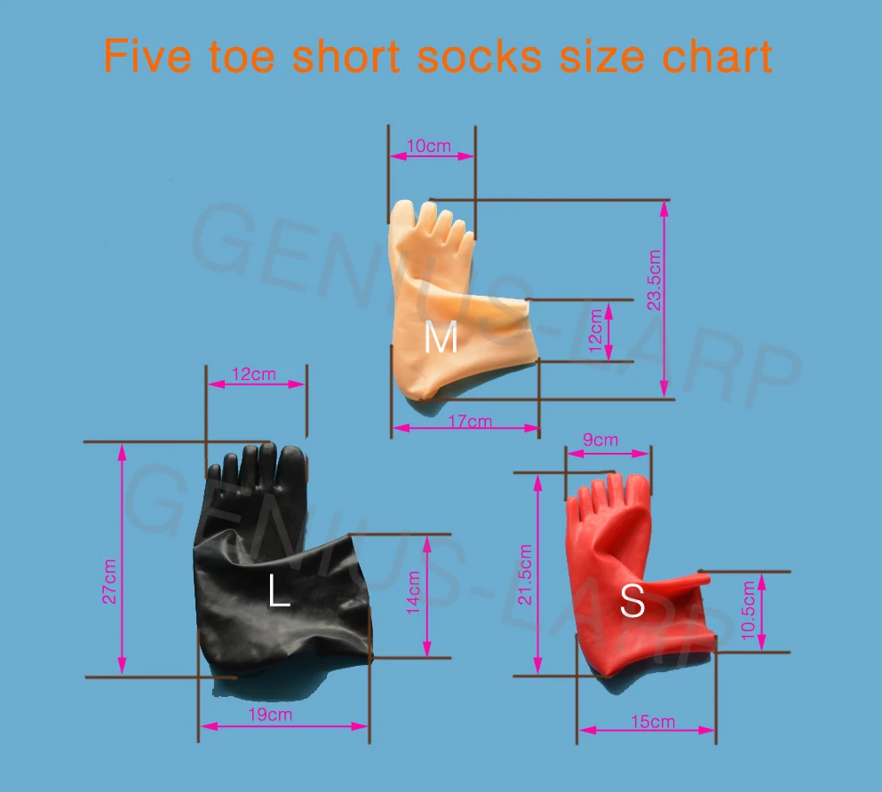 Unisex Latex Fetish Socks Rubber 5 Toes Short Skin Red Black Size S,M,L for Men Women