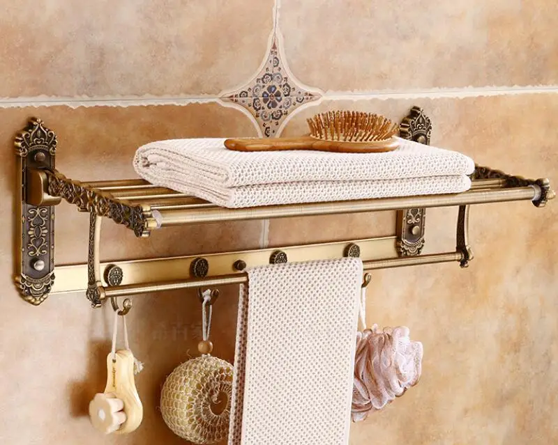 Bathroom Hardware Set Tuqiu Bathroom Accessories Antique Bronze Carved Aluminum Bath Hardware Towel Rack, Paper holder Toilet Brush Holder, hooks