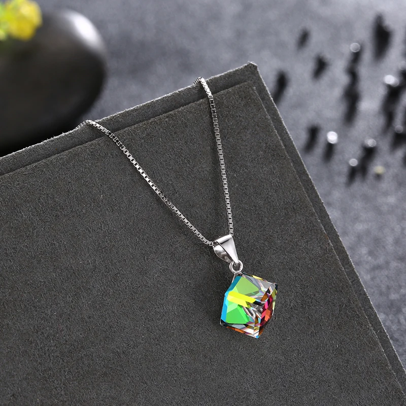 LEKANI Fine Jewelry многоцветный Cube бисера Кристалл от SWAROVSKI кулоны Простые Модные S925 серебро ожерелье для Для женщин