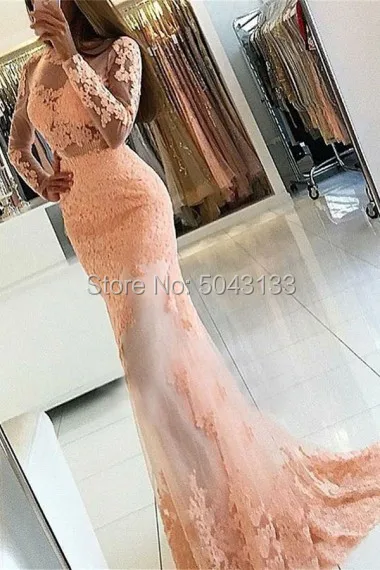 Sexy Mermaid Lace High Neck Prom Dresses Long Sleeve Open Back Party Prom Gowns with Applique Vestido De Festa