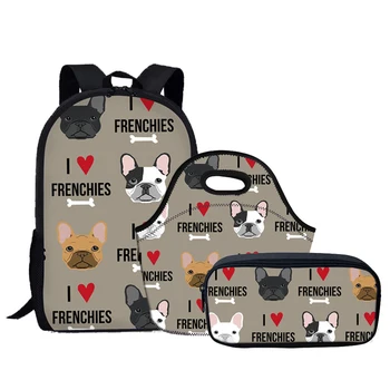 

Teen Backpack Large Capacity set Girls School Bags Cute French Bulldog Print Harajuss Book Heavy Duty Kids Softback Bag Custom