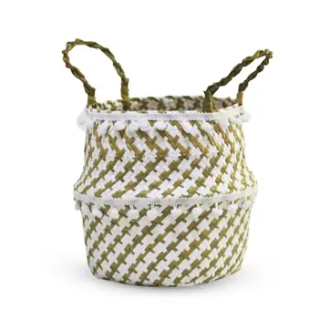 

Protable Storage Basket Shopping Finishing Clothes Toy Plant Flower Pots Desktop Decoration Natural Seaweed Woven Pure White