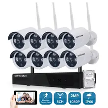 SUNCHAN 8CH 1920*1080 NVR Wireless CCTV Security Camera System 8pcs 2.0 Megapixel Outdoor Wifi IP Surveillance Camera Kit w/HDD