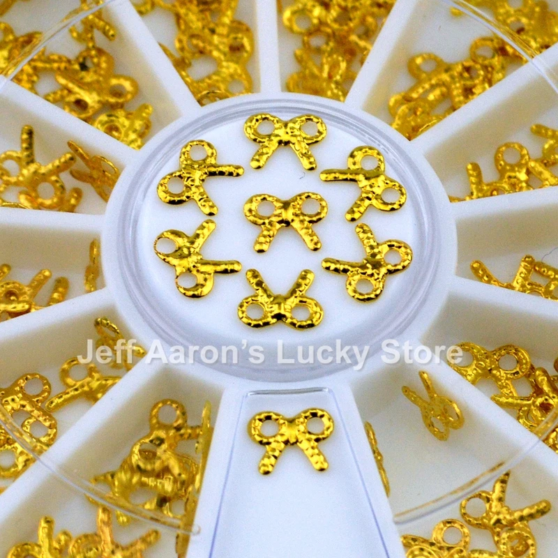 gold metal nail art decorations bow ties steering wheel nails