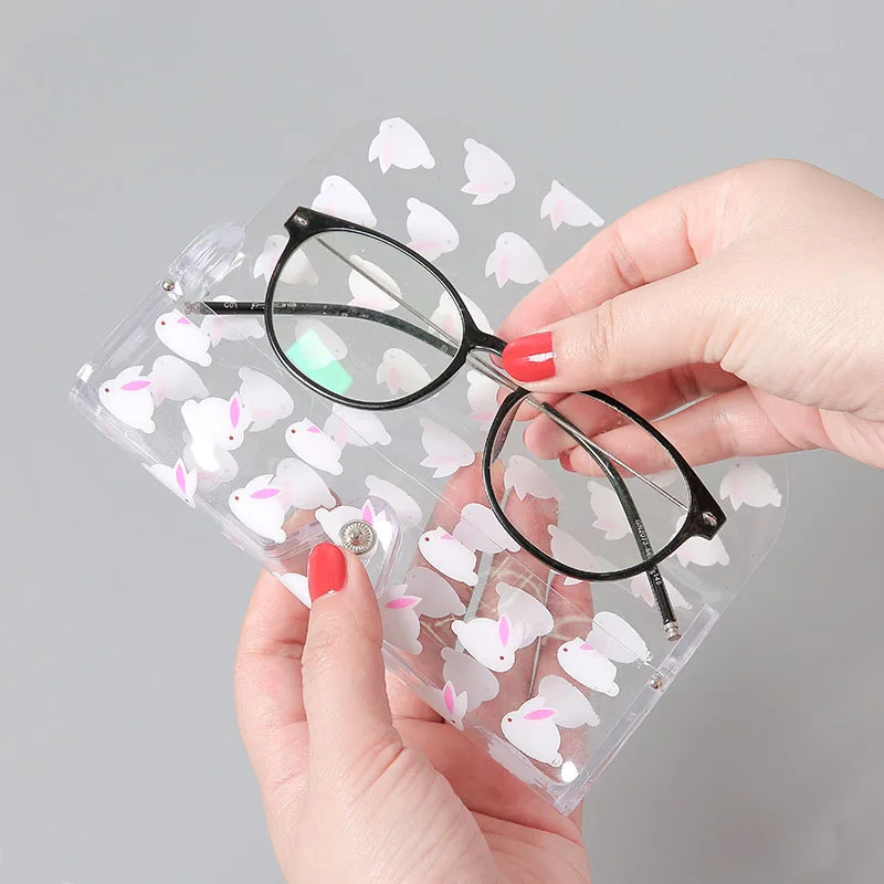 

1Pc Kawaii Transparent Plastic Eyewear Cases Cute Glasses Protector Case Metal Button Sunglasses Box Fruit Animal Eyewear Bags