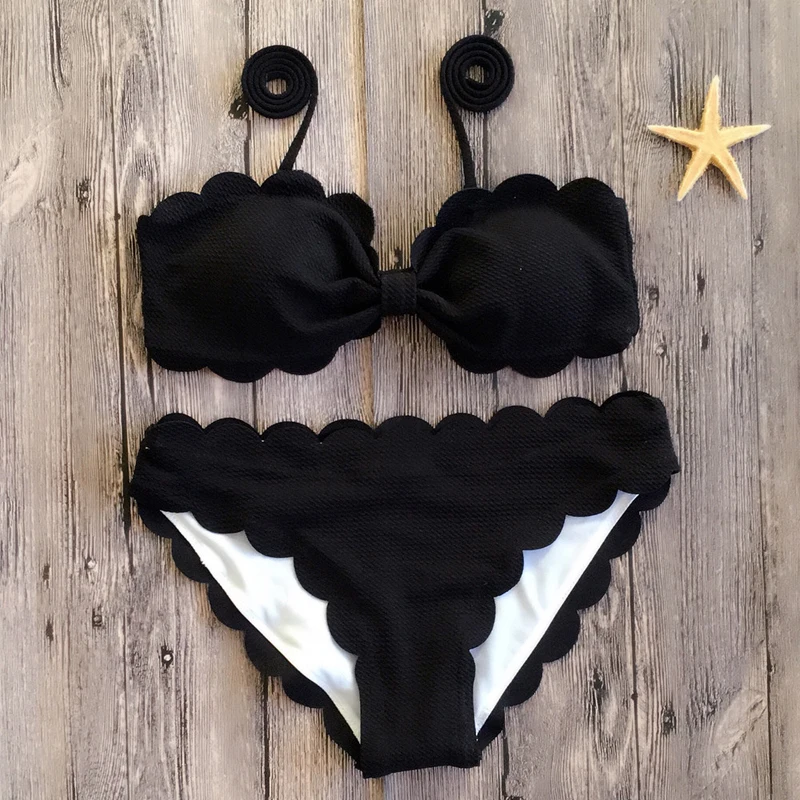 

Vertvie Hot Sale Women Split Swimsuit 2019 Summer High Waist Bikini Set Cut Flower Solid Lace Back Buckle Beach Swimwear Female