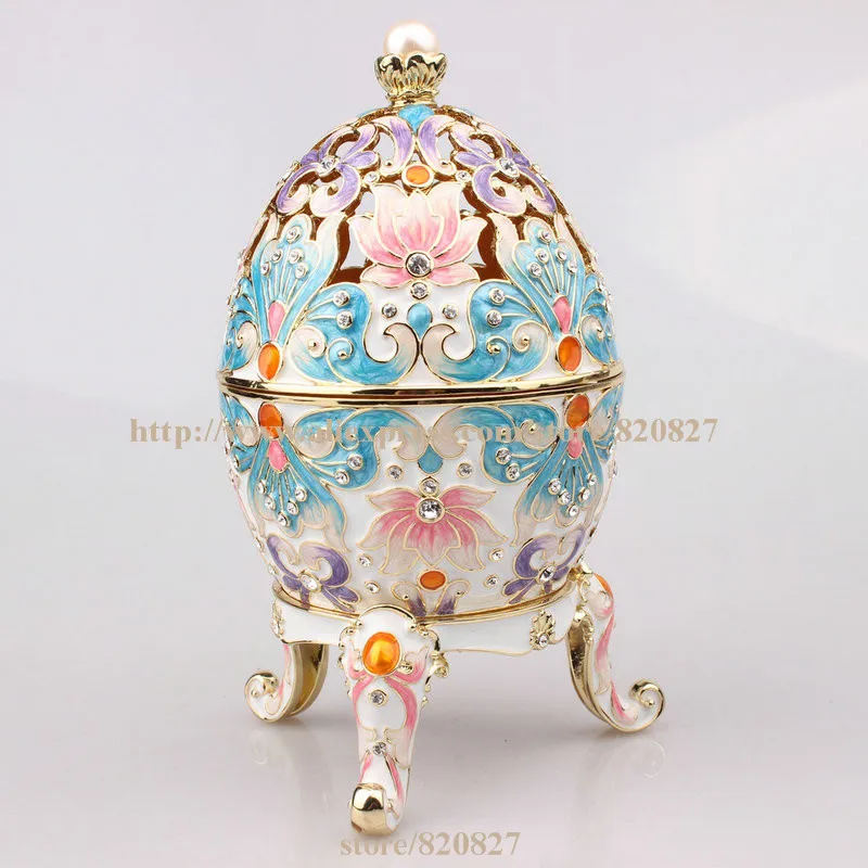 Faberge Egg Trinket Jewelry Box with a Pearl on Top for Sale Estee Egg Treasures Egg