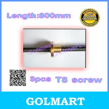 

3pcs stainless steel 8mm Diameter 800mm Length Trapezoidal Spindle lead screw + flange brass copper nut For 3D Printer Z Axis