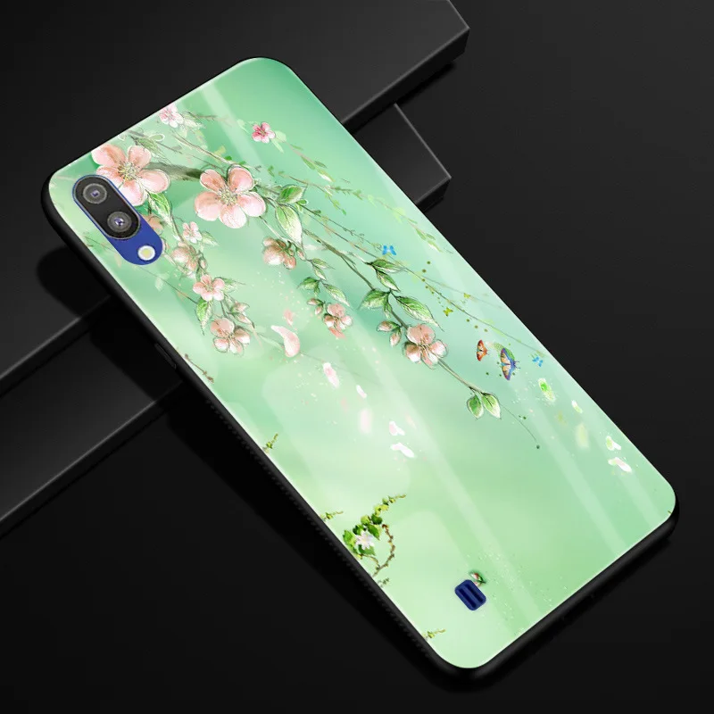 Для samsung Galaxy M10 чехол из закаленного стекла, чехол для телефона, черный ТПУ, бампер для samsung M10 M 10 M105F M105, стеклянная крышка