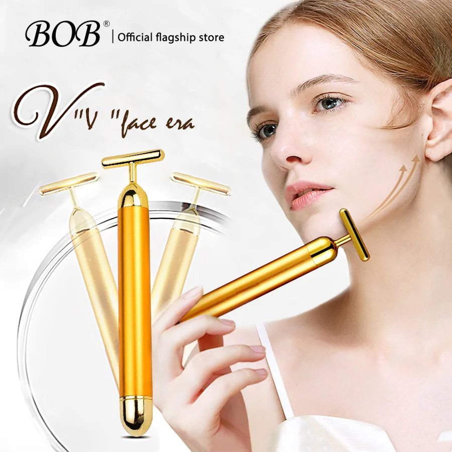 

BOB Brand Slimming Face Pop 24k Gold Colour Vibration Facial Beauty Face Lifting Instrument Massage Beauty Massage Roller Skin