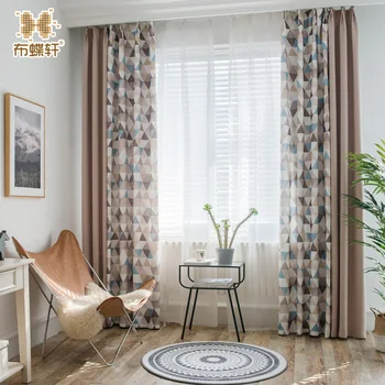 

2018 New Arrival North Europe Style khaki Fashionable Diamond Printing Cotton Linen-Like Curtains Window for Living Room