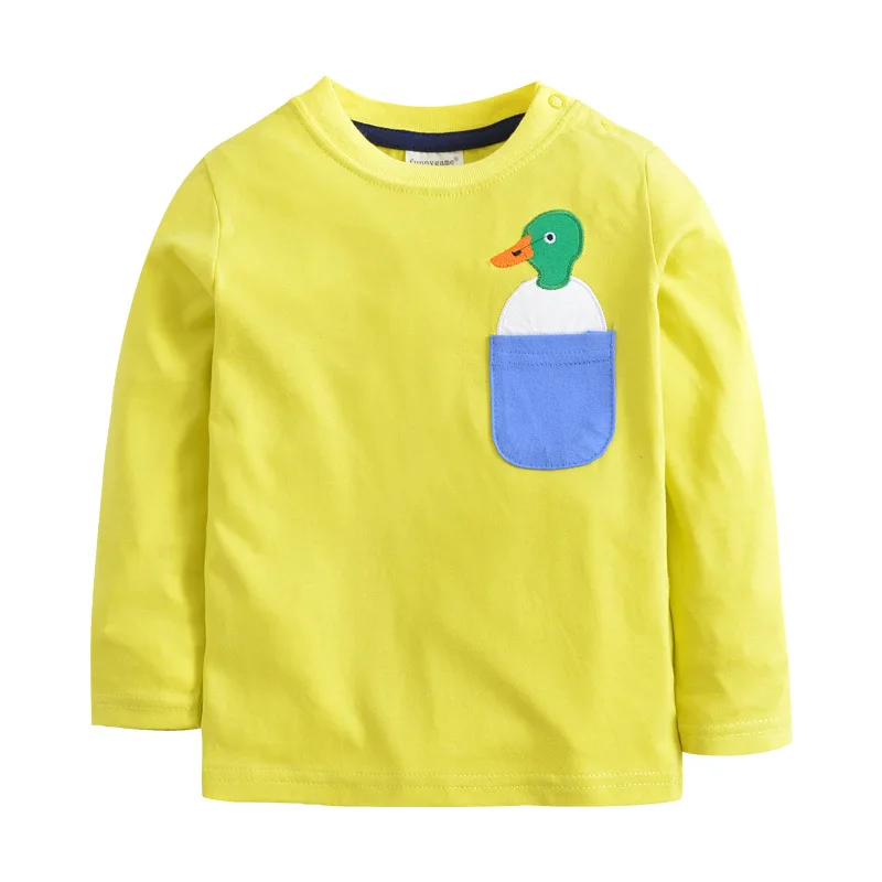 Повседневное желтые футболки для топы для мальчиков новый бренд 100% хлопковые футболки для девочек Осенняя футболка для мальчиков детская