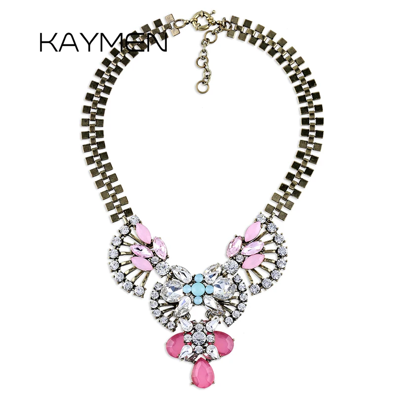 

KAYMEN Zinc-alloy Antique Bronze Plated Inlaid Rhinestones Vintage Necklace for Women New Fashion Crystal Pendant Necklaces