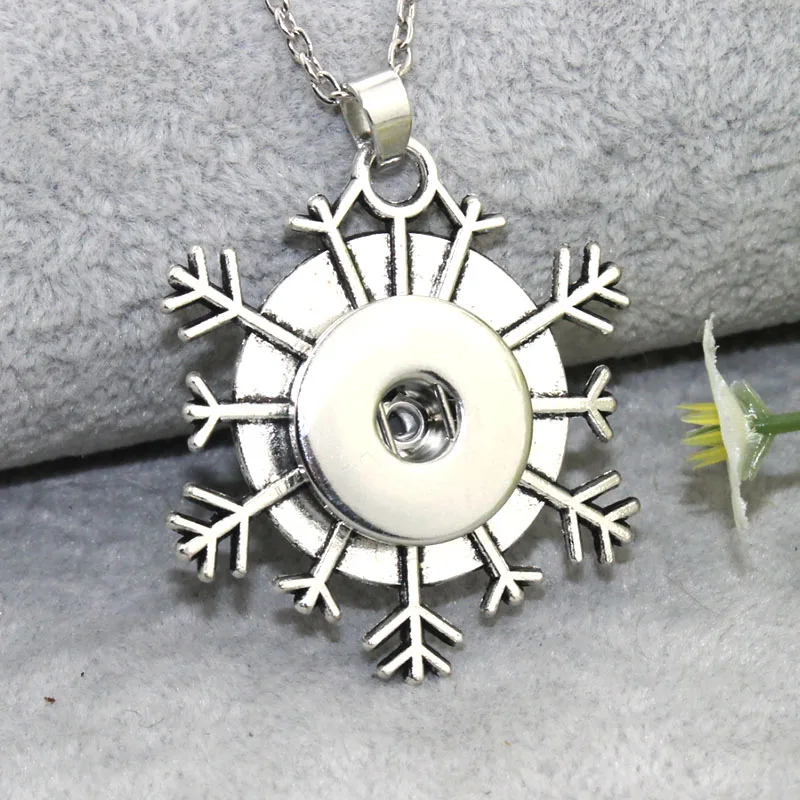 

snowflake Snap Button Jewelry Metal Pendant Necklace with 60CM Link chain Fit 18/20mm Snap Necklace Boom Life Jewelry 6741