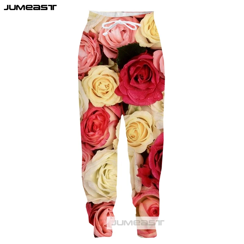 Jumeast 3D печатные мужские/женские брюки любовь цветы Красивая Роза Спорт Свободный Размер Новинка Хип-хоп длинные брюки экзотическая