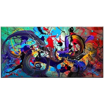 

Handmade Abstract Oil Painting Contemporary Blue Red Black Purple Wall Art Canvas Paintings for Home Decor Living Room