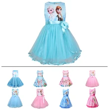 Летнее платье Анны и Эльзы для девочек Сетчатое платье-пачка принцессы с изображением ледяного мира рождественские костюмы платья для маленьких девочек одежда для детей от 3 до 10 лет