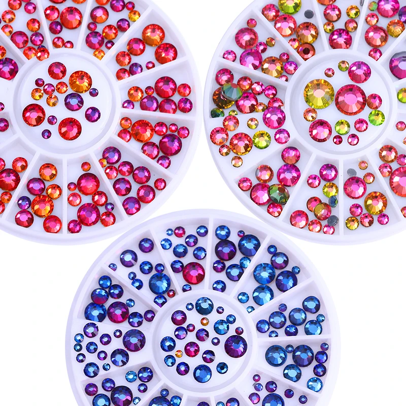

Holo Chameleon Nail Rhinestone Mixed Size Flatback Round 3D Nail Decoration Multi-size Colorful Resin DIY UV Gel