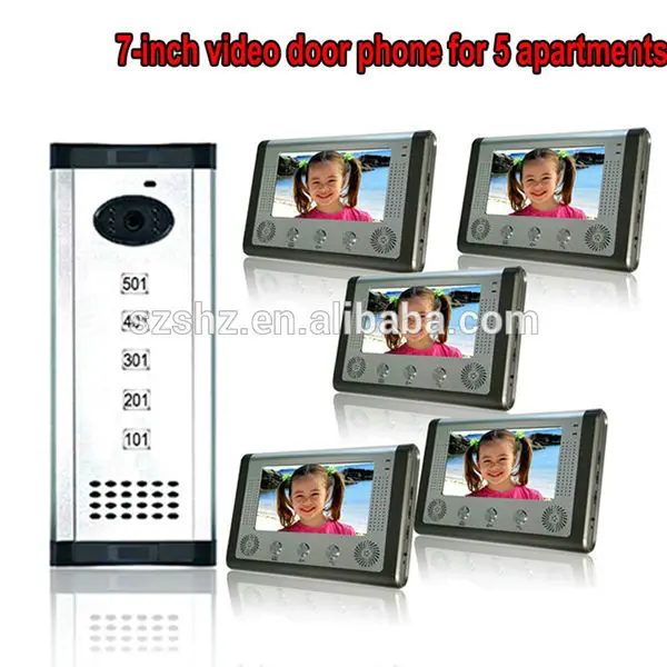 

Saul handsfree video door phone building intercom system 7"TFT-LCD for 5 apartments with high definition security camera