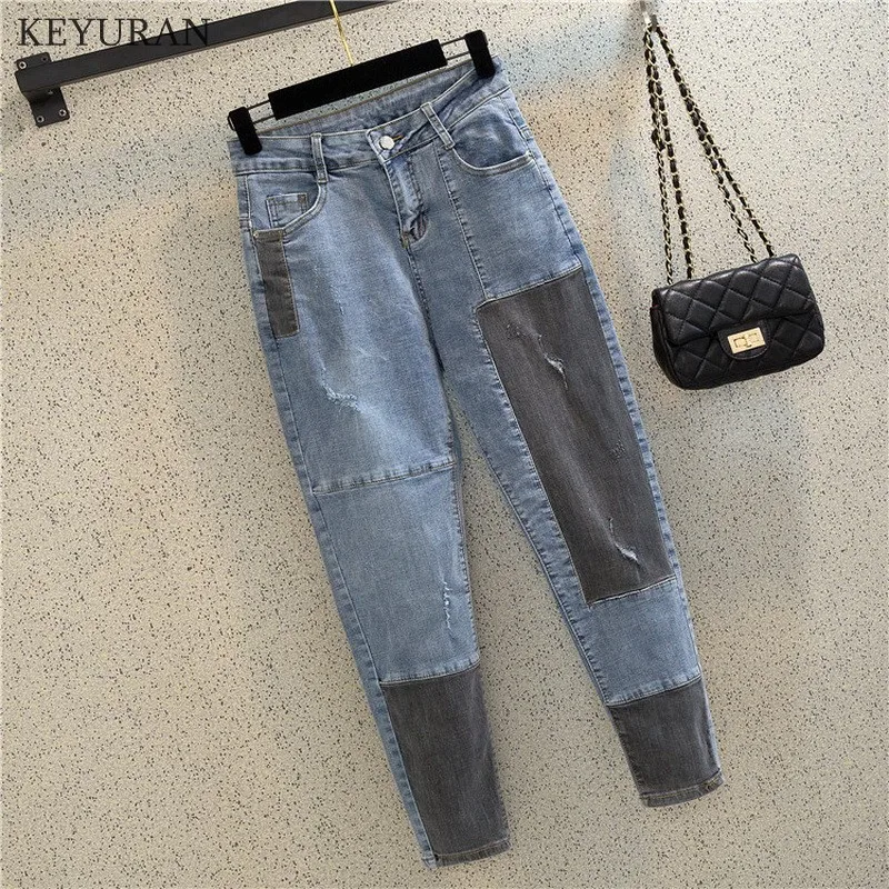Patchwork Jeans For Women Spring Bottom Ripped Loose Harem Denim Trousers Fashion Streetwear Clothing Pantalones Vaqueros Mujer |