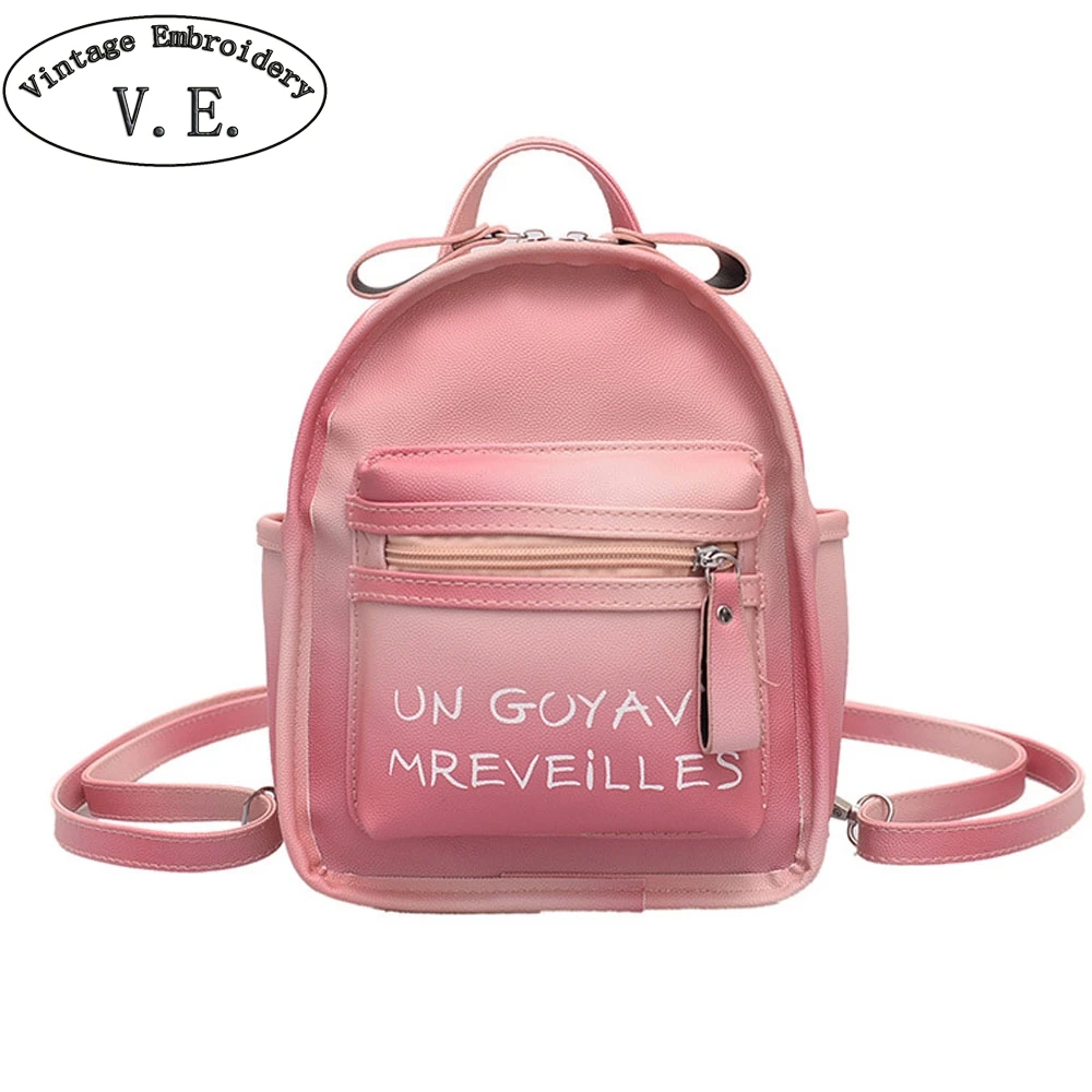 

New Fashion Women's Small Backpack Gradient Color PU Leather Shoulder Bag Letter Printing Cute Schoolbag Mochila Mujer