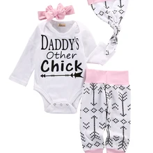 Комплект из 4 предметов; Одежда для новорожденных; комбинезон для маленьких девочек; топы+ длинные штаны; шапка; комплект одежды для малышей