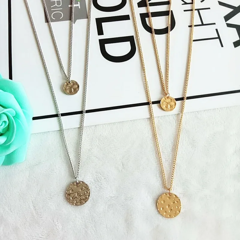 

Trendy Silver Gold Chain Disc Coin Necklace Women Minimalist Double Layered Choker Necklace Fashion Jewelry collier femme