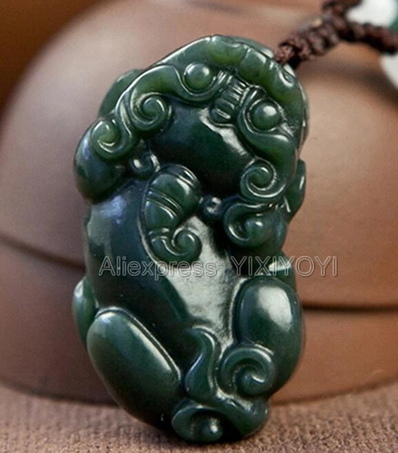Naturel Jaune chinois dragon de jade Pendentif Sculpté Collier Charme Bijoux Amulette