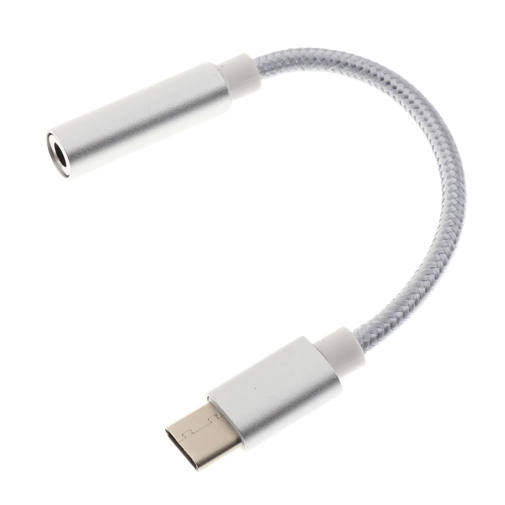 2 Pieces Nylon Braided USB 3.1 Type C to 3.5mm Female Headphone Jack Audio Adapter Cable for New Macbook , Oneplus