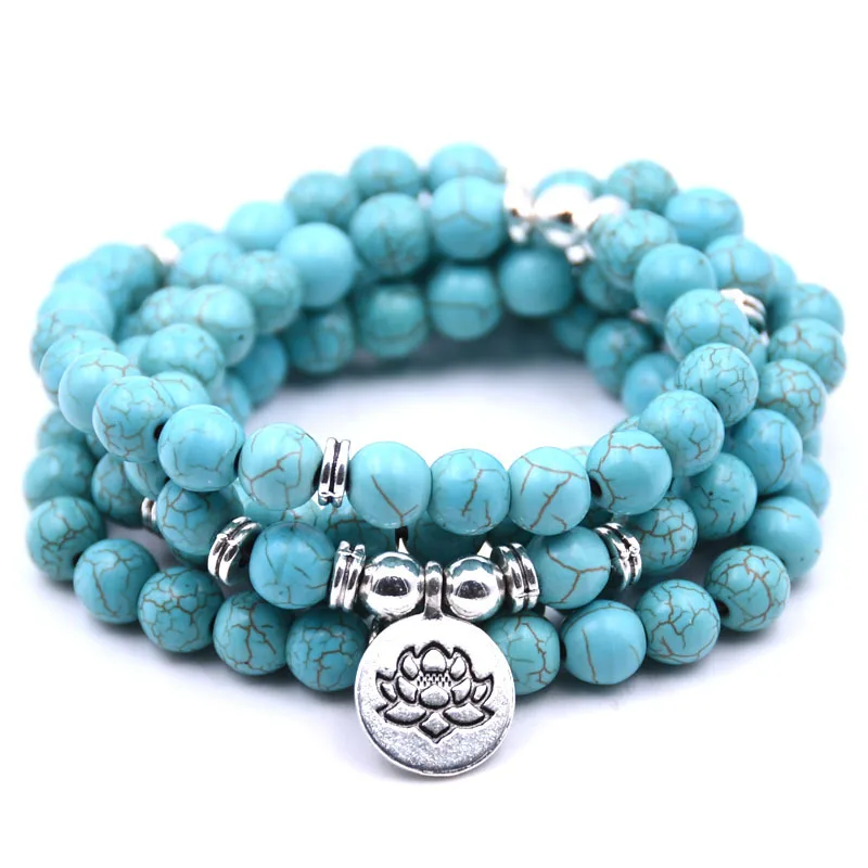 

Multi Choices Matte Amazonite 108 Mala Beads Bracelet or Necklace For Women Lotus Charm Yoga Bracelet Buddha Prayer Jewelry