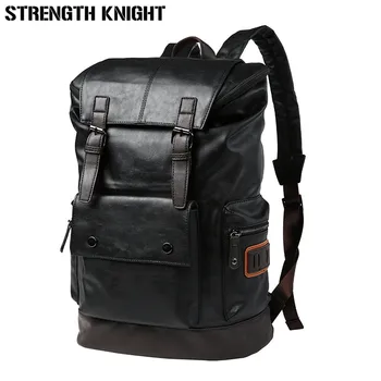 

Patchwork Large Capacity Mens Leather Backpack For Travel Casual 15.6 Inch Laptop mochila Men Daypacks Leather Travle Backpack