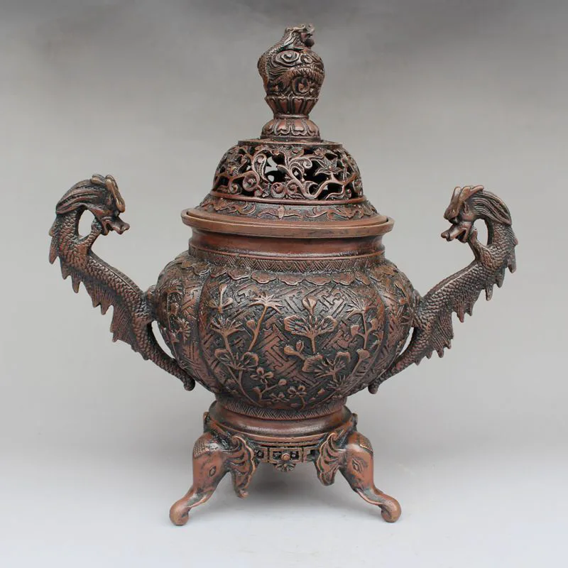 

Crafts statue Pure copper copper double dragon incense burner three foot dragon statue incense burner