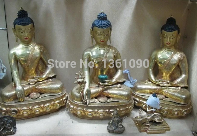 Xd 00674 19 "Тибетский Буддизм 100% Бронзовый 24 К Золото Три Шакьямуни Татхагата Статуя Будды