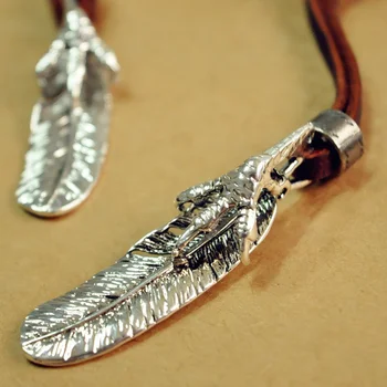 

NIUYITID Feather Leather Necklace Man Male Brown Genuine Leather Pendant Charm Jewelry Vintage Fashion Women Collar