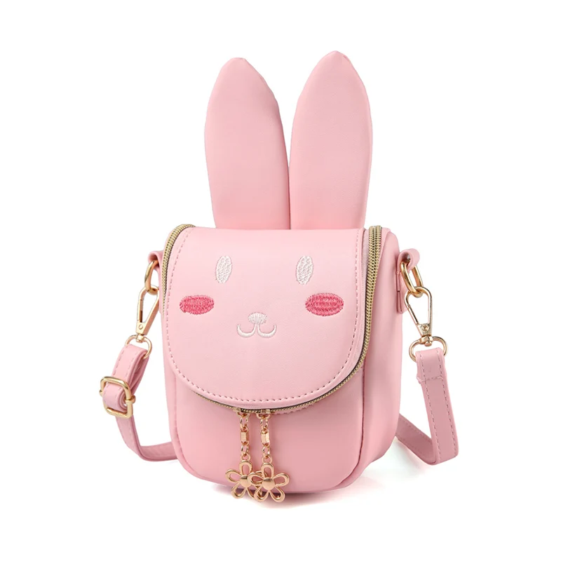 Children Girl Shoulder Crossbody Bag Zipper Cute Bunny Durable Package Pouch Gift New - Цвет: Розовый