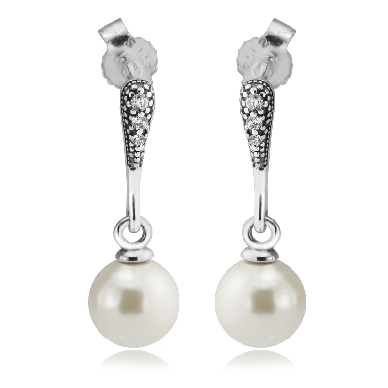

White Pear Earrings Sterling-Silver-Jewelry with Clear Cubic Zirconia 925 Silver Jewelry for Women Free Shipping