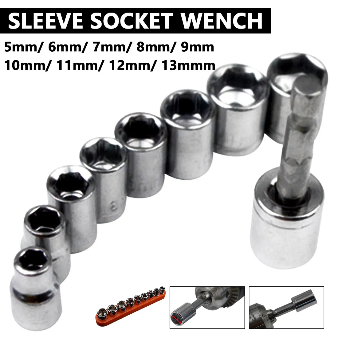 

1/4 Inch Drive Hex Bit Socket Wrench Set 9pcs /10pcs Sleeve Wrench Set Wrench Adapter 5/6/7/8/9/10/11/12/13mm Hand Tools